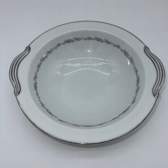 Noritake 6013 Crestmont Round Vegetable Bowl Japan White Silver Trim Vintage - Picture 1 of 7
